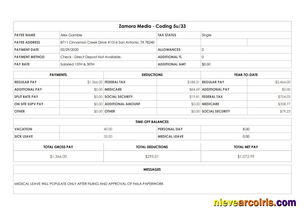 Zamora Media Coding pay stub